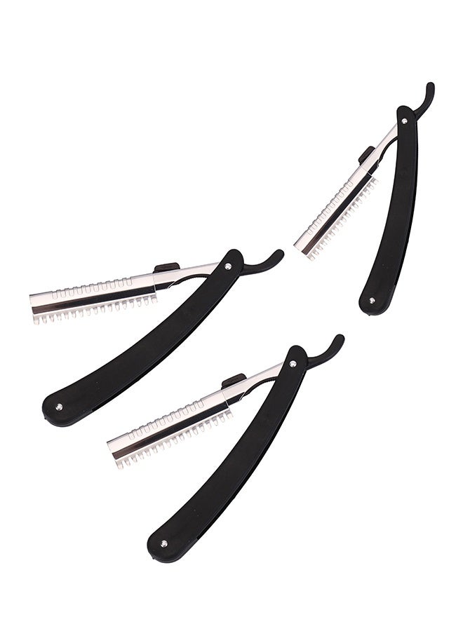 3-Piece Straight Razor Set - Plastic u0026 Iron Hair Styling Shavette with Folding Corrugated Blade - Hair Thinning, Texturizing u0026 Precision Cutting for Professionals u0026 Beginners (Black) - Image 2