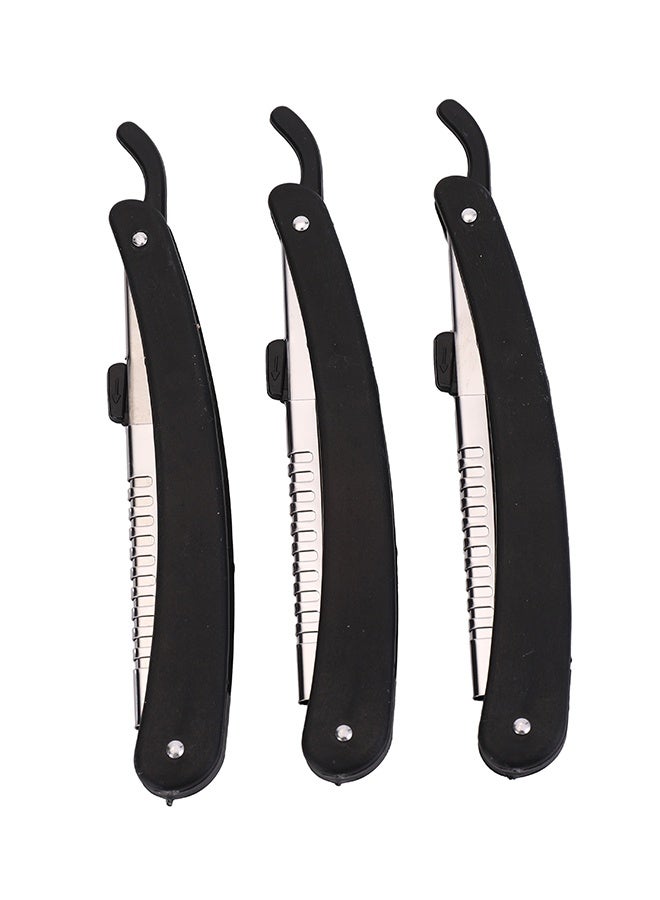 3-Piece Straight Razor Set - Plastic u0026 Iron Hair Styling Shavette with Folding Corrugated Blade - Hair Thinning, Texturizing u0026 Precision Cutting for Professionals u0026 Beginners (Black) - Image 1