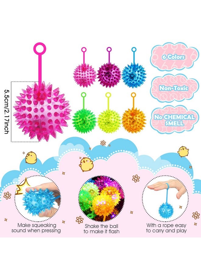 18 Pieces Light Up Led Ball Spiky Bouncy Ball Flashing Squeaky Ball Multicolor Puffer Balls Stress Relief Balls Rubber Sensory Toy Carnival Prizes Bulk Party Favors For Kids Teens Adults