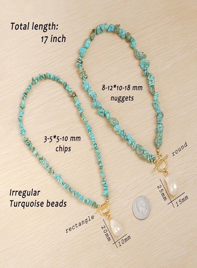 PEARLADA Boho Statement Turquoise Choker, Dainty Baroque Pearl Pendant Necklace, Trendy Turquoise Jewelry for Summer - Image 4