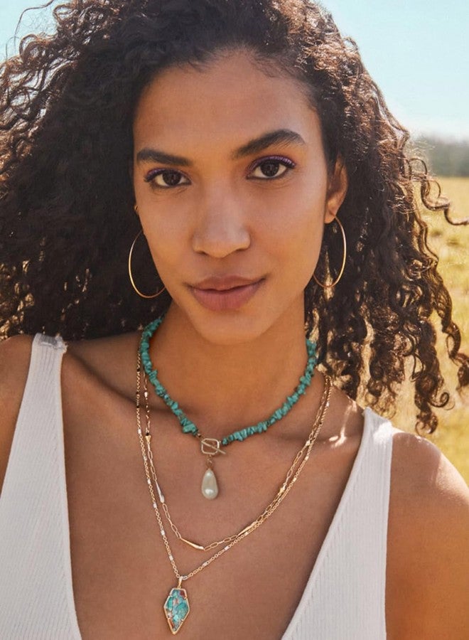 PEARLADA Boho Statement Turquoise Choker, Dainty Baroque Pearl Pendant Necklace, Trendy Turquoise Jewelry for Summer - Image 5