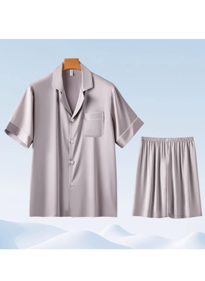 MIIOW - Ice Silk Sleepwear Men's Simulated Silk Short  Sleeved High-End Home Suit Set - Image 1