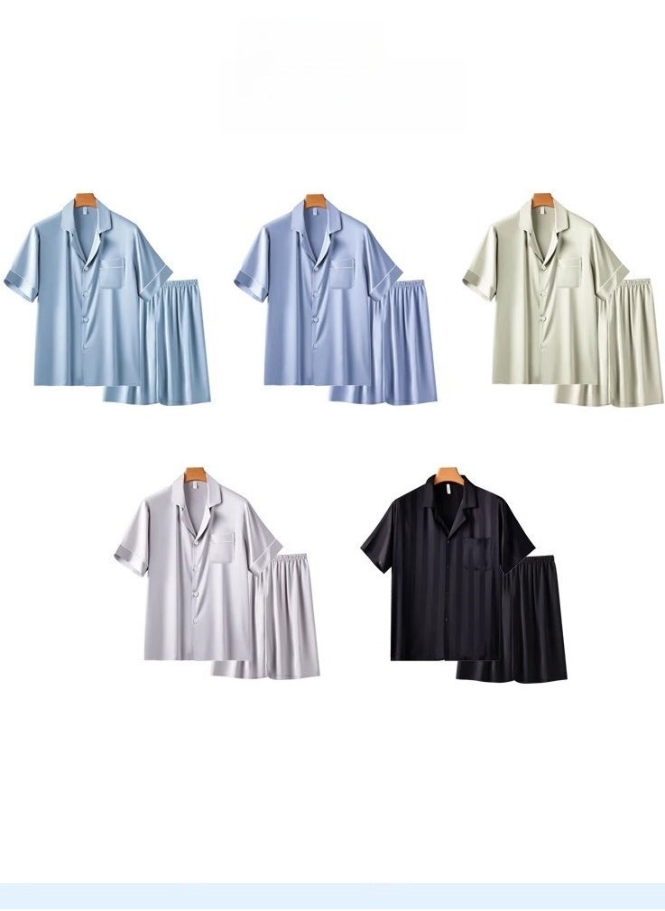 MIIOW - Ice Silk Sleepwear Men's Simulated Silk Short  Sleeved High-End Home Suit Set - Image 1