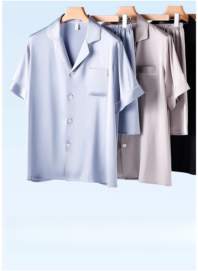 MIIOW - Ice Silk Sleepwear Men's Simulated Silk Short  Sleeved High-End Home Suit Set - Image 1