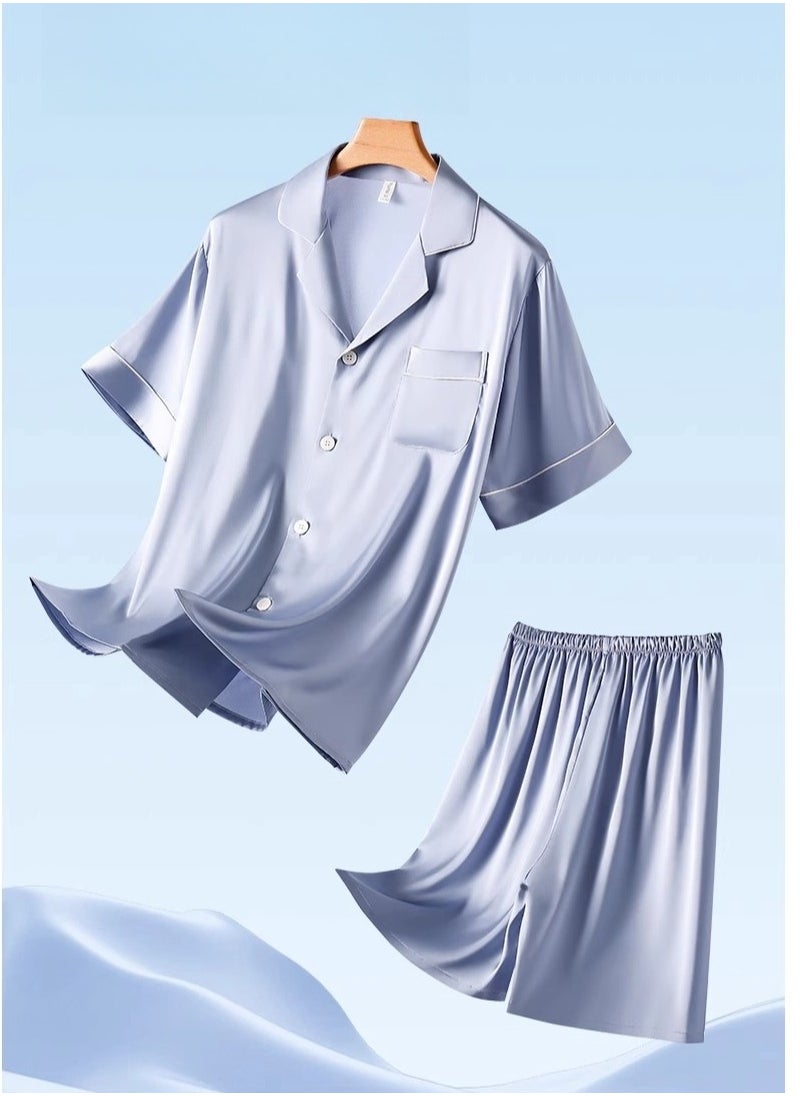 MIIOW - Ice Silk Sleepwear Men's Simulated Silk Short  Sleeved High-End Home Suit Set - Image 1