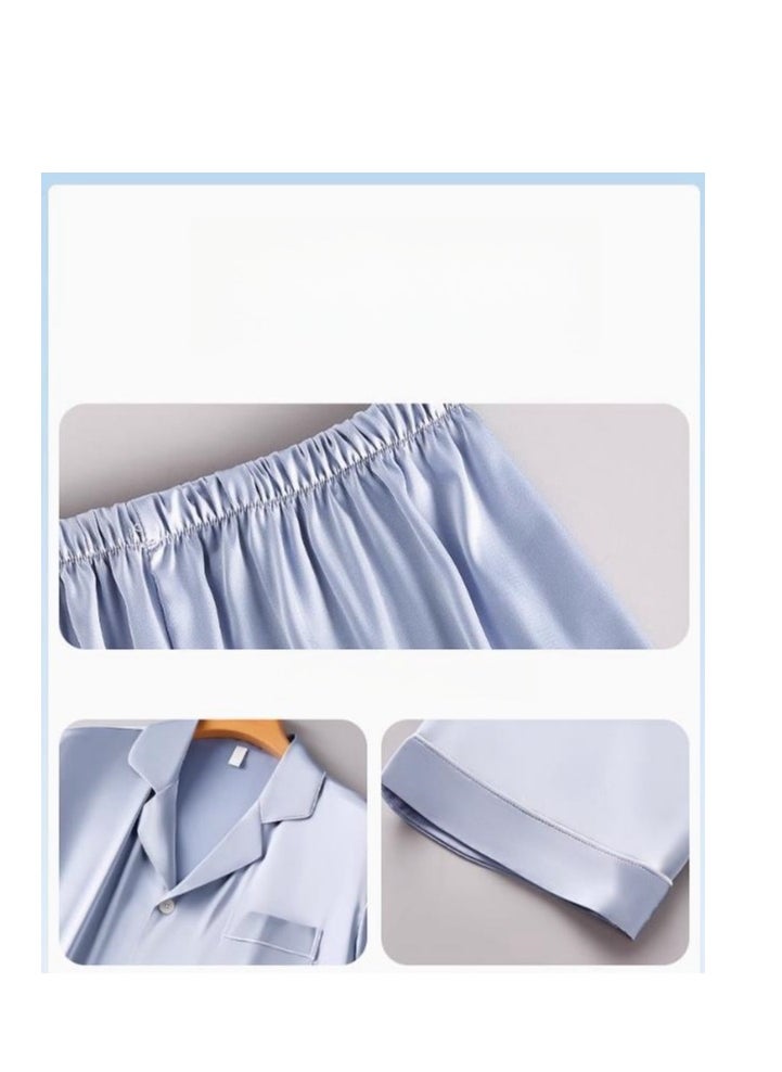 MIIOW - Ice Silk Sleepwear Men's Simulated Silk Short  Sleeved High-End Home Suit Set - Image 1