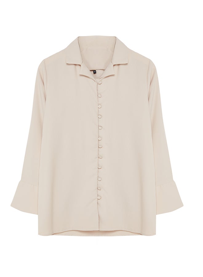 Beige Cuff Detailed Woven Shirt TCTSS24TG00068