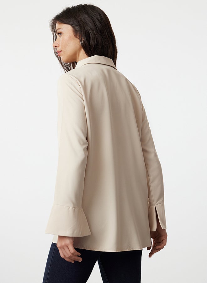 Beige Cuff Detailed Woven Shirt TCTSS24TG00068