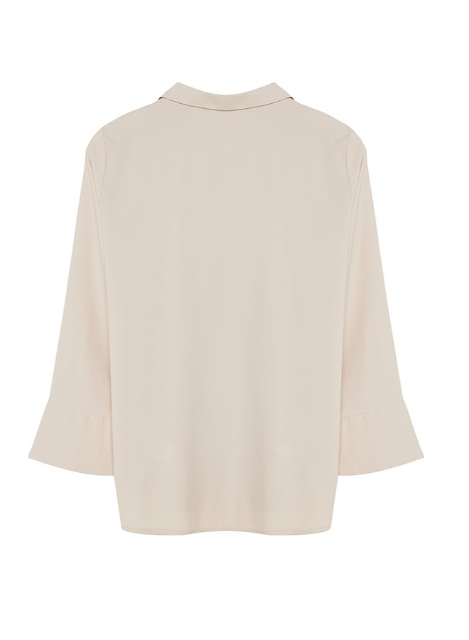 Beige Cuff Detailed Woven Shirt TCTSS24TG00068