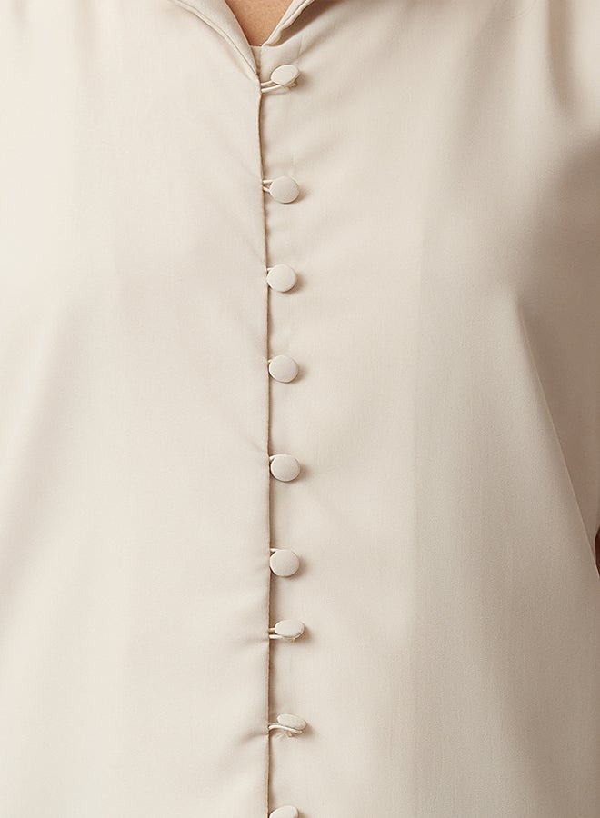 Beige Cuff Detailed Woven Shirt TCTSS24TG00068