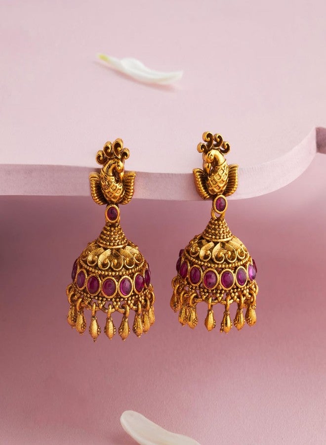 Kushal's Fashion Jewellery ruby gold polished copper antique earrings, Best for casual wear & Special Occasion - 448077 - Image 3