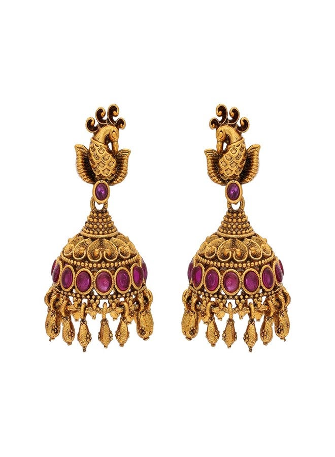 Kushal's Fashion Jewellery ruby gold polished copper antique earrings, Best for casual wear & Special Occasion - 448077 - Image 1