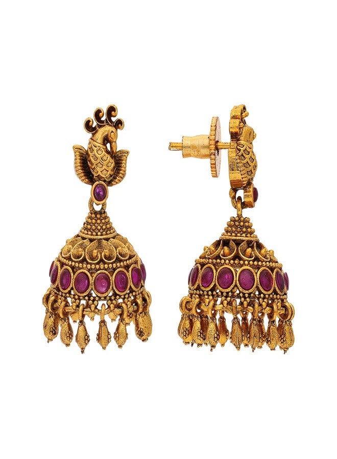 Kushal's Fashion Jewellery ruby gold polished copper antique earrings, Best for casual wear & Special Occasion - 448077 - Image 4