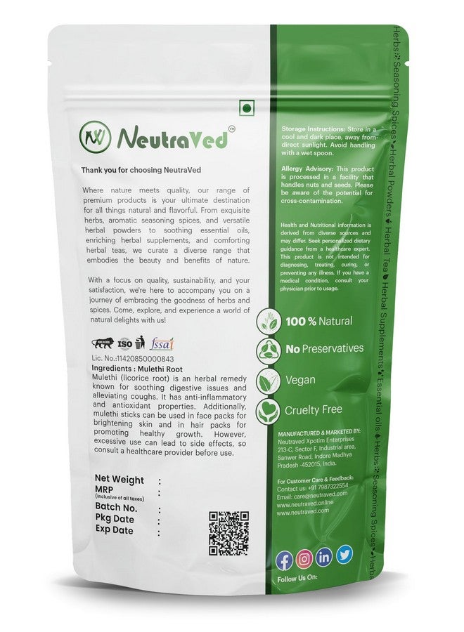 NeutraVed Mulethi Stick 100g | Natural Licorice Root for Eating, Throat Comfort, Skin & Hair Care | Pure Mulethi (Yashtimadhu) Sticks for Multiple Uses | 100% Natural A Grade Mulethi Sticks- 100g - Image 2