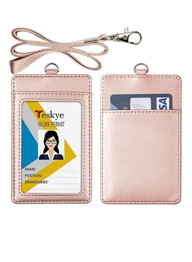 High-Grade Leather Chest ID Holder, Simple Employee Work Badge PU Card Holder.