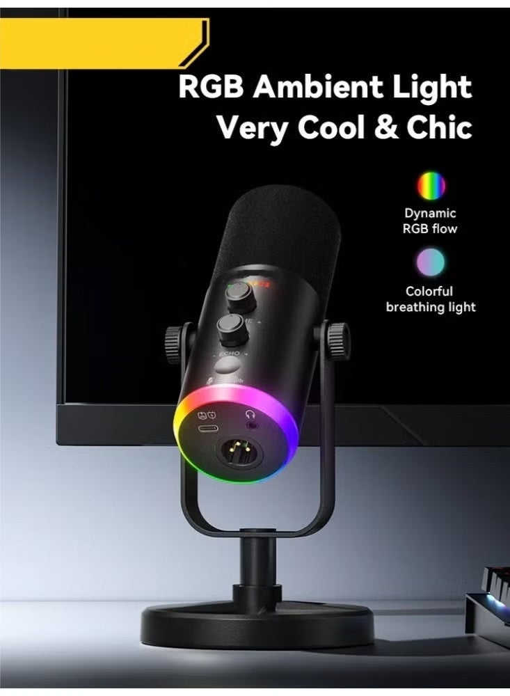 NeePho M03 Wireless / XLR Microphone Gaming Desktop Condenser – 48V Phantom Support with ANC Noise Reduction & Dynamic RGB - Gain Knob – Plug & Play for PC, Mobile , Streaming, Podcasting & Discord | Black - Image 3