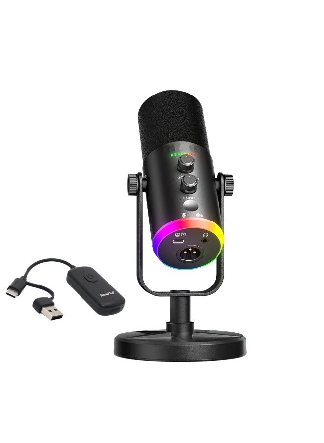 NeePho M03 Wireless / XLR Microphone Gaming Desktop Condenser – 48V Phantom Support with ANC Noise Reduction & Dynamic RGB - Gain Knob – Plug & Play for PC, Mobile , Streaming, Podcasting & Discord | Black - Image 1