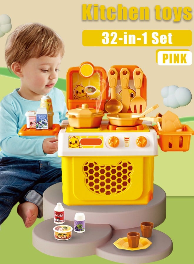 مجموعة ألعاب مطبخ تظاهرية مكونة من 32 قطعة، أدوات طهي منزلية، ألعاب مطبخ منزلية، إكسسوارات مطبخ، مجموعات ألعاب للأولاد والبنات والأطفال - Image 1