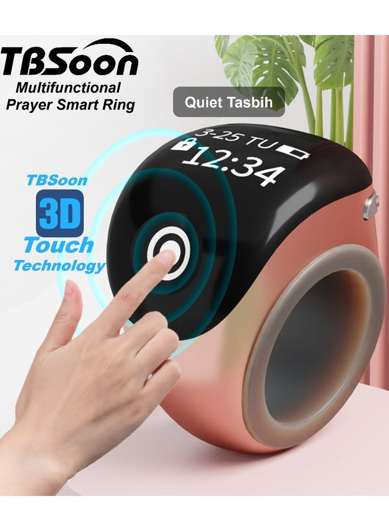 تي بي سون خاتم تسبيح ذكي ثلاثي الأبعاد، عداد تسبيح بشاشة ثلاثية الأبعاد، دليل مؤشر اتجاه الصلاة، ساعة منبه بخمسة أذان، شاشة كبيرة، بطارية كبيرة، مغفرة، مسبحة إلكترونية، هدية عيد الفطر وعيد الأضحى ورمضان، للرجال والنساء، مع تطبيق الهاتف الذكي - أسود برو - Image 3