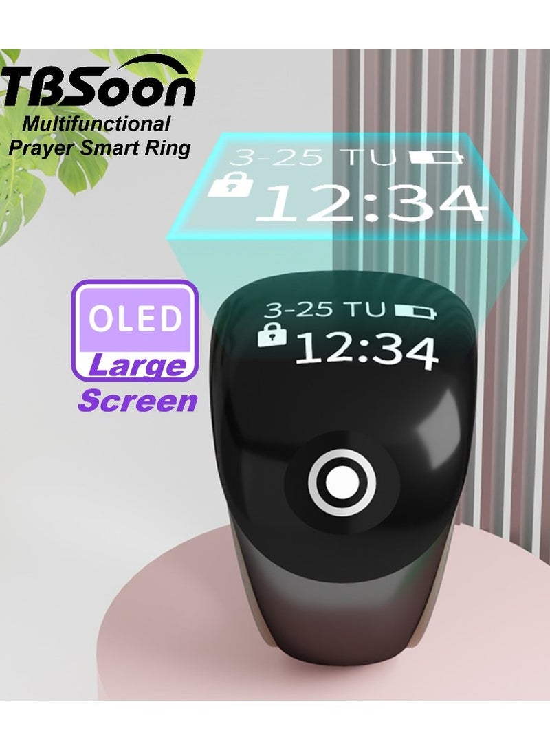تي بي سون خاتم تسبيح ذكي ثلاثي الأبعاد، عداد تسبيح بشاشة ثلاثية الأبعاد، دليل مؤشر اتجاه الصلاة، ساعة منبه بخمسة أذان، شاشة كبيرة، بطارية كبيرة، مغفرة، مسبحة إلكترونية، هدية عيد الفطر وعيد الأضحى ورمضان، للرجال والنساء، مع تطبيق الهاتف الذكي - أسود برو - Image 4