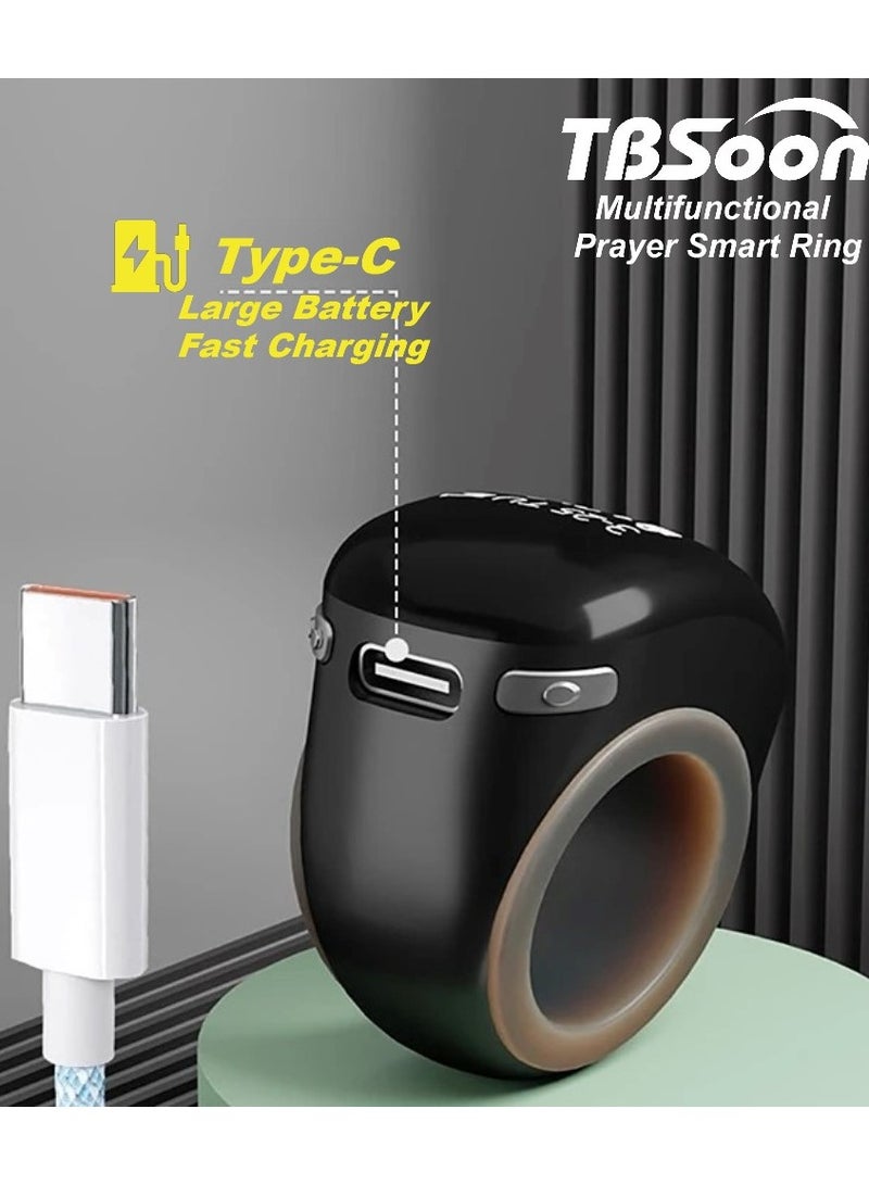 تي بي سون خاتم تسبيح ذكي ثلاثي الأبعاد، عداد تسبيح بشاشة ثلاثية الأبعاد، دليل مؤشر اتجاه الصلاة، ساعة منبه بخمسة أذان، شاشة كبيرة، بطارية كبيرة، مغفرة، مسبحة إلكترونية، هدية عيد الفطر وعيد الأضحى ورمضان، للرجال والنساء، مع تطبيق الهاتف الذكي - أسود برو - Image 5