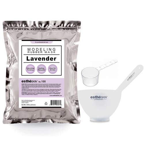 estheSKIN Peel Off Type Modeling Mask Powder for Facial Skin Care Professional Size 35oz 22Pound 1kg 1 pack with 3pcs Mixing Bowl Set 108Lavender