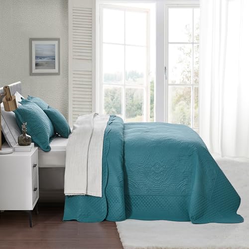 HZ & HY Oversized King Bedspread, Ultrasonic Coverlet Bedding Set, Lightweight Thin Comforter, Reversible, 5 Piece, 100% Microfiber, Lagoon - Image 3