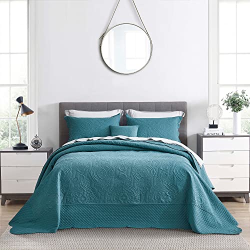 HZ & HY Oversized King Bedspread, Ultrasonic Coverlet Bedding Set, Lightweight Thin Comforter, Reversible, 5 Piece, 100% Microfiber, Lagoon - Image 1