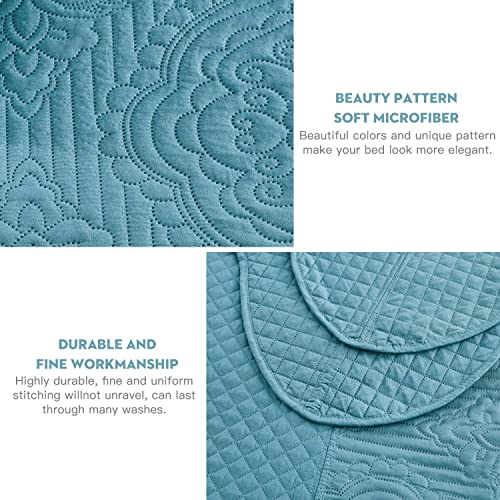 HZ & HY Oversized King Bedspread, Ultrasonic Coverlet Bedding Set, Lightweight Thin Comforter, Reversible, 5 Piece, 100% Microfiber, Lagoon - Image 5