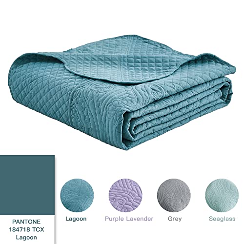 HZ & HY Oversized King Bedspread, Ultrasonic Coverlet Bedding Set, Lightweight Thin Comforter, Reversible, 5 Piece, 100% Microfiber, Lagoon - Image 4