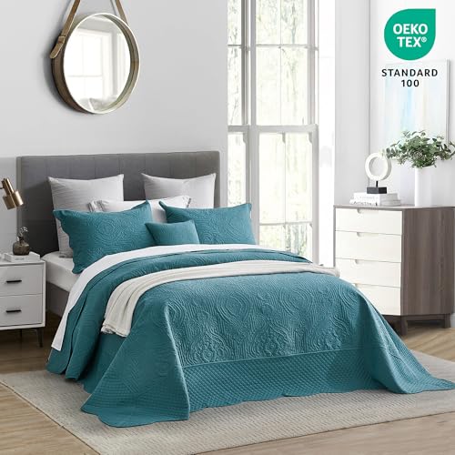 HZ & HY Oversized King Bedspread, Ultrasonic Coverlet Bedding Set, Lightweight Thin Comforter, Reversible, 5 Piece, 100% Microfiber, Lagoon - Image 2