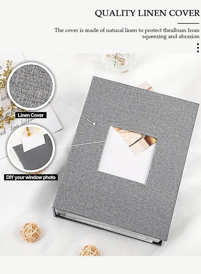 Arabest 200 Pockets Photo Album with Writing Space and Front Window, Waterproof Linen Photo Album for 4 * 6 Inches photos, Portable Photo Album for Baby Travel Wedding Family - Image 3