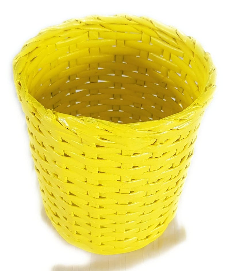 Sonas Creation Paperus, Yellow, Open-top Dustbin, Waste Basket, Trash Can, Paper Bin, Paint Brush Storage Basket, Small Size 3 Liter, 6 inch Tall, Eco Friendly, Handmade, of Paper Ropes - Image 1