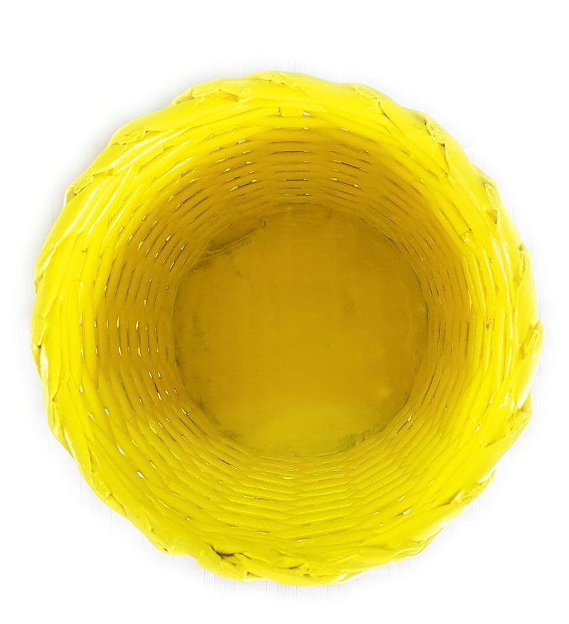 Sonas Creation Paperus, Yellow, Open-top Dustbin, Waste Basket, Trash Can, Paper Bin, Paint Brush Storage Basket, Small Size 3 Liter, 6 inch Tall, Eco Friendly, Handmade, of Paper Ropes - Image 3