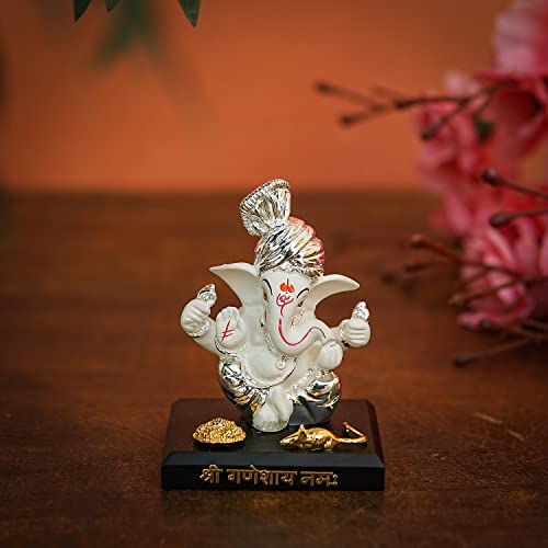 Craftlayout Resin Ganesha Statue - Premium Ganpati Idol Decorative Showpiece Murti for Pooja Temple Home Entrance Décor Diwali Gift White Silver (2.5X2X3 Inch) - Image 1