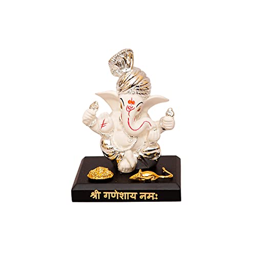 Craftlayout Resin Ganesha Statue - Premium Ganpati Idol Decorative Showpiece Murti for Pooja Temple Home Entrance Décor Diwali Gift White Silver (2.5X2X3 Inch) - Image 4