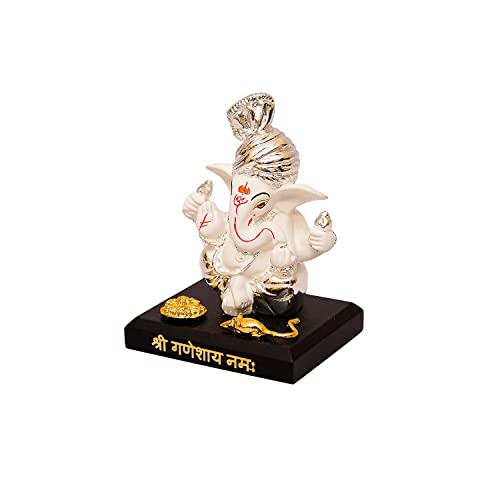 Craftlayout Resin Ganesha Statue - Premium Ganpati Idol Decorative Showpiece Murti for Pooja Temple Home Entrance Décor Diwali Gift White Silver (2.5X2X3 Inch) - Image 5