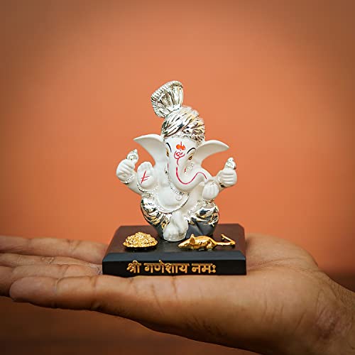 Craftlayout Resin Ganesha Statue - Premium Ganpati Idol Decorative Showpiece Murti for Pooja Temple Home Entrance Décor Diwali Gift White Silver (2.5X2X3 Inch) - Image 2