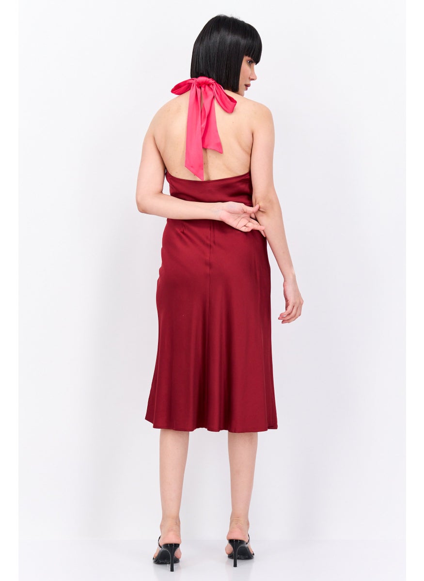 Scotch & Soda Women Plain Midi Dress, Maroon  - Image 4