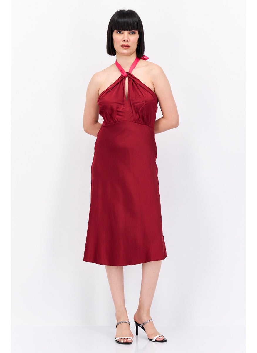 Scotch & Soda Women Plain Midi Dress, Maroon  - Image 1