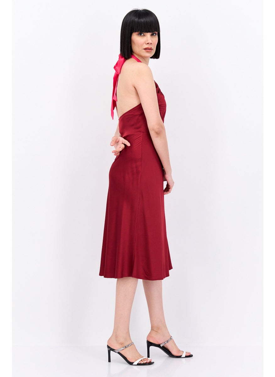 Scotch & Soda Women Plain Midi Dress, Maroon  - Image 3