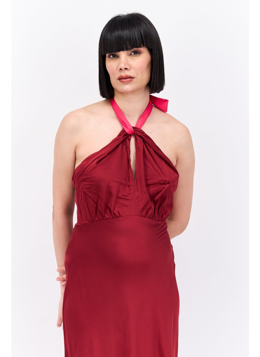 Scotch & Soda Women Plain Midi Dress, Maroon  - Image 2