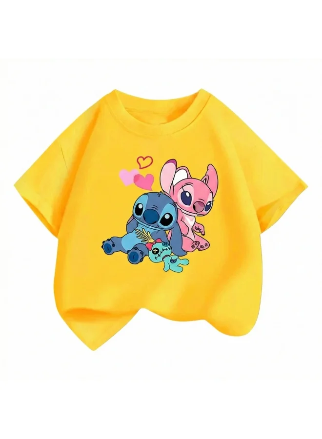 Bidani Boys Stitch Alien Cartoon  T-Shirt-Yellow