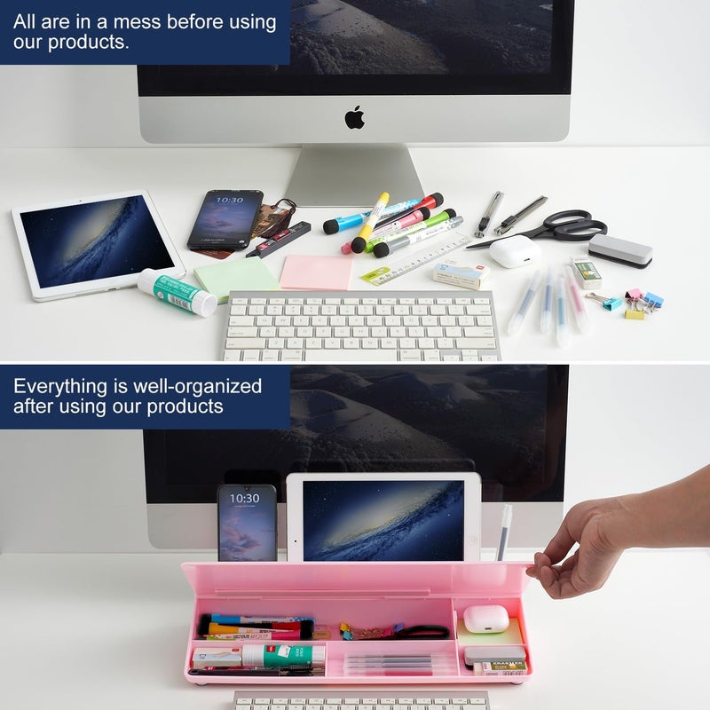 TSJ OFFICE Desktop Whiteboard Dry-Erase-Board - Computer Keyboard Stand White Board Surface Pad with Drawer, Desk Organizers with Accessories for Office, Home, School Supplies - Image 3