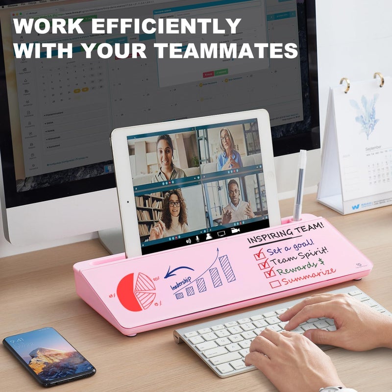 TSJ OFFICE Desktop Whiteboard Dry-Erase-Board - Computer Keyboard Stand White Board Surface Pad with Drawer, Desk Organizers with Accessories for Office, Home, School Supplies - Image 2