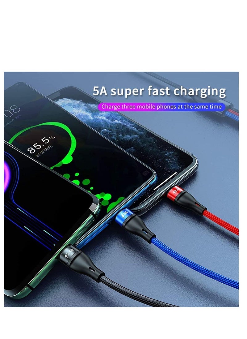 3 in 1 Charger Cable 3FT/1M Nylon Braided 5A Fast Charge Cable with iP Micro USB Type-C Compatible with Cell Phones Tablets USB C Cable - Image 1