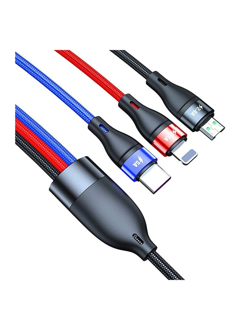 3 in 1 Charger Cable 3FT/1M Nylon Braided 5A Fast Charge Cable with iP Micro USB Type-C Compatible with Cell Phones Tablets USB C Cable - Image 3