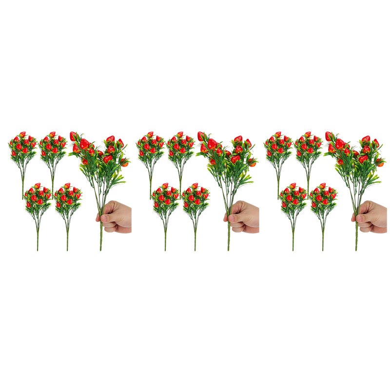 15 pcs Artificial Strawberry Stem Small Fake Fruit Branch Faux Strawberry Bunch Arrangement for Home 27X21.X0.9cm - Image 1