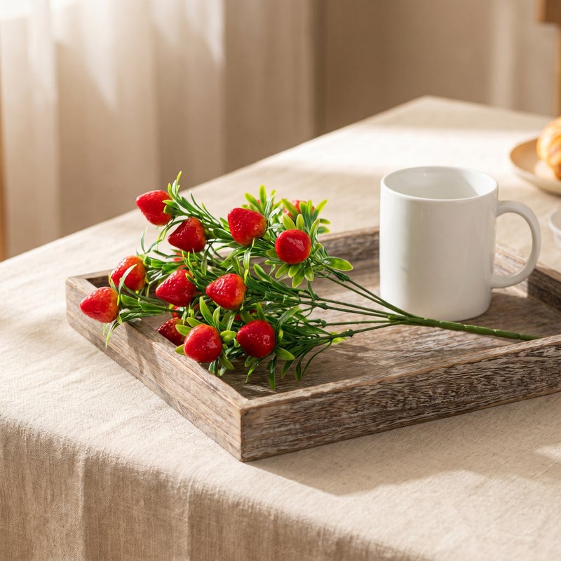 15 pcs Artificial Strawberry Stem Small Fake Fruit Branch Faux Strawberry Bunch Arrangement for Home 27X21.X0.9cm - Image 3