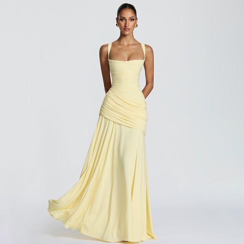 Women's Solid Color Sleeveless High-Waist A-Line Spaghetti Strap Dress - Image 1